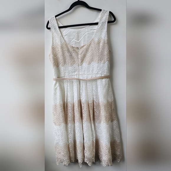 White House Black Market Lace Fit and Flare Dress Cream Champagne Tan Size 14 - Picture 3 of 14
